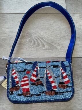 NWT Beaded Sailboat Shoulder Bag - Coastal Patriotic Summer